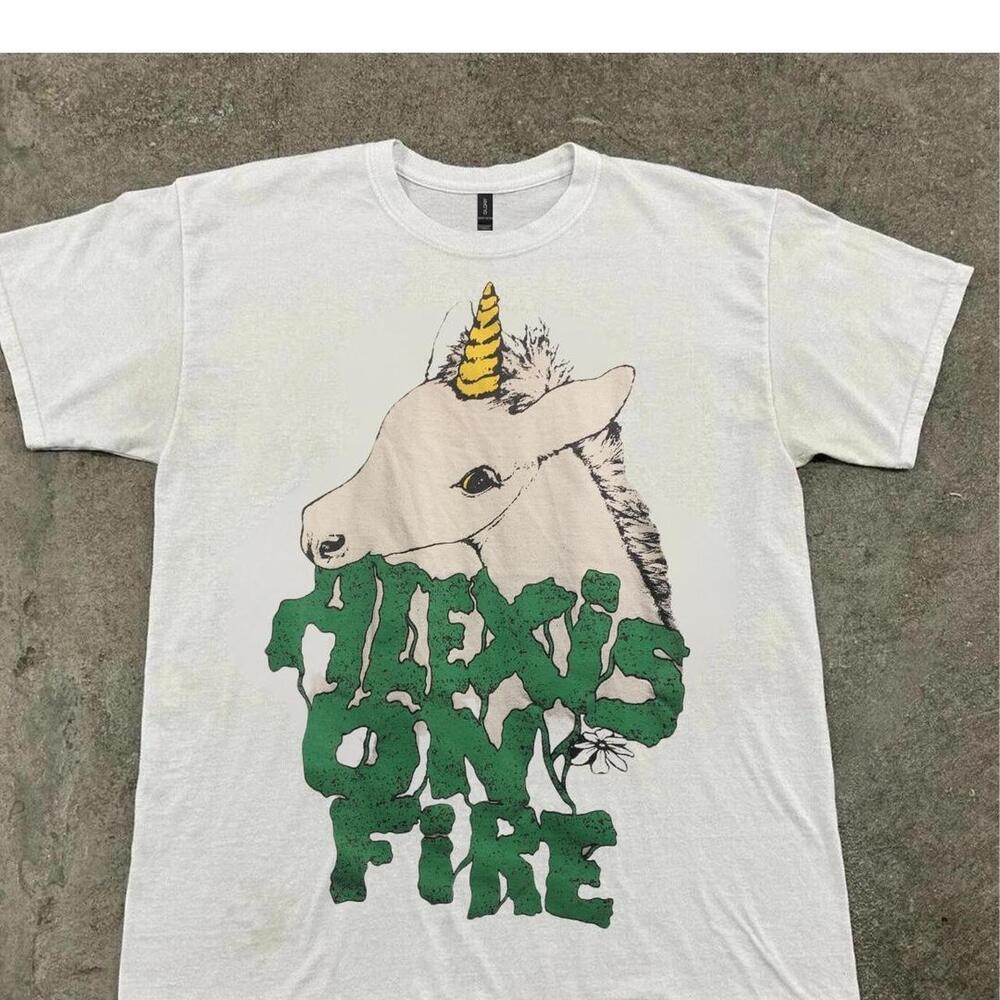 White And Green Alexis On Fire Unicorn Tee